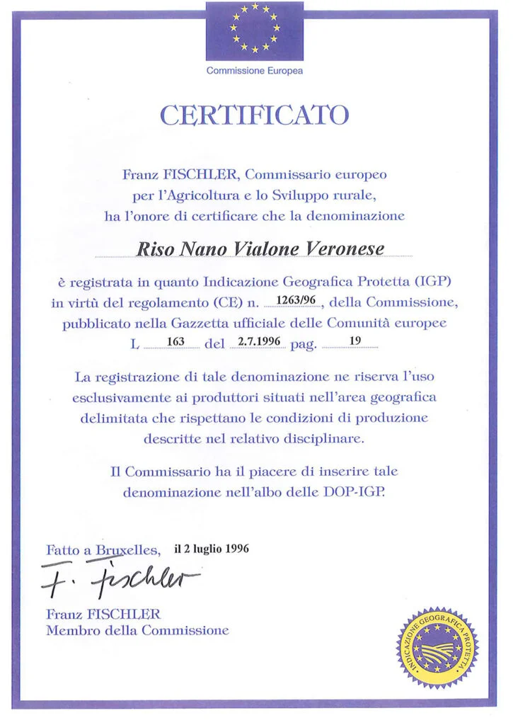 Riconoscimento IGP riso Vialone Nano Veronese